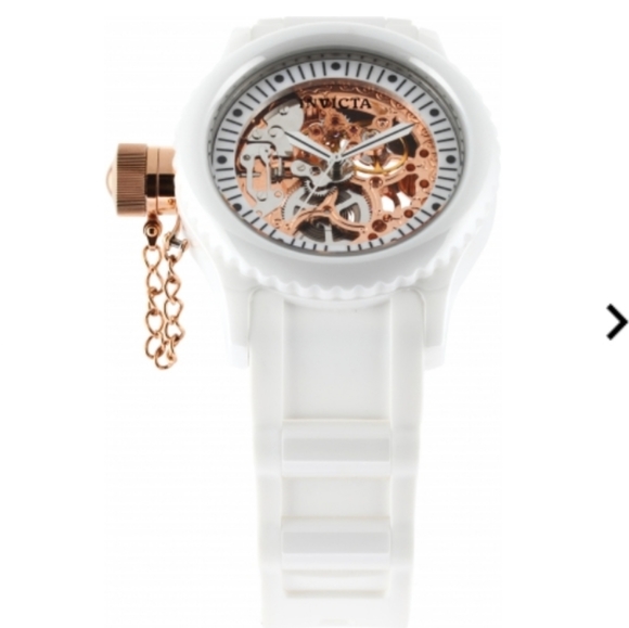 Invicta Women's 1827 Russian Diver Lefty White Ceramic Rose Gold Skeleton Watch - Picture 6 of 12